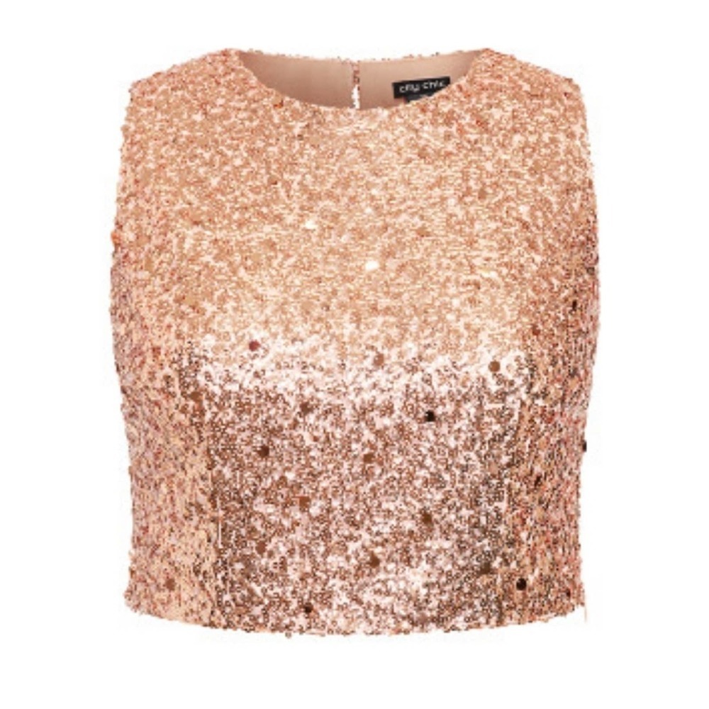 City CHIC Be Dazzle Top - quartz totally covered in sequins and cropped XS 14